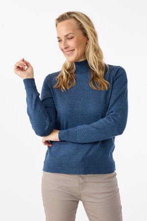 JENSEN - Langærmet Strik - Blå Melange - Høj Hals