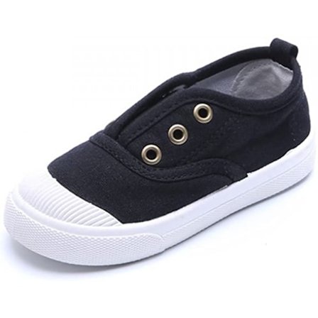 Pojkar och flickors canvas lätta slip-on sneakers löparskor ---- Svart (Storlek 24)