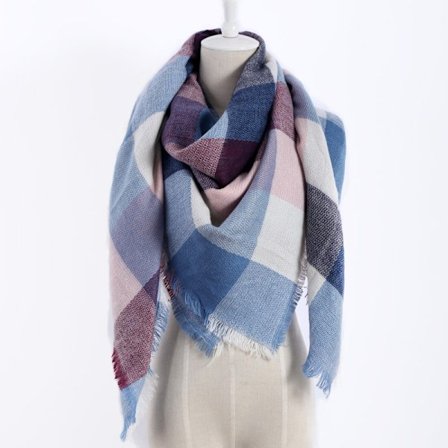 Varm filt-scarf för kvinnor, fyrkantig vinter-sjal, stor infinity-scarf, randig rutig scarf, färgglad lila