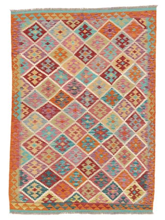 Ruční Tkaní Kelim Afghán Old Style Koberec 142X198 Vlněný Hnědá/Oranžová Malý