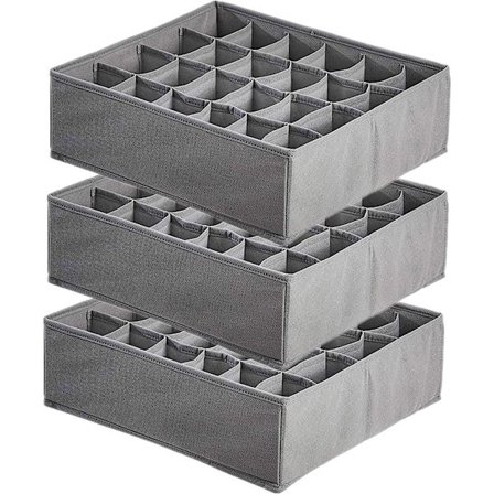 3-delad hopfällbar lådarrangör i non-woven, 24 fack för strumpor,
