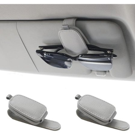 2-pakke solbrilleholder til solskjerm i bil - magnetisk solbrilleholder i skinn og regningskortholder - tilbehør til solskjerm i bil (sølvgrå)