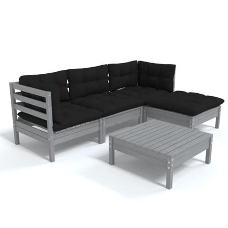 Vidaxl Loungegrupp Med Dynor 5 Delar Grå Massiv Furu Grå