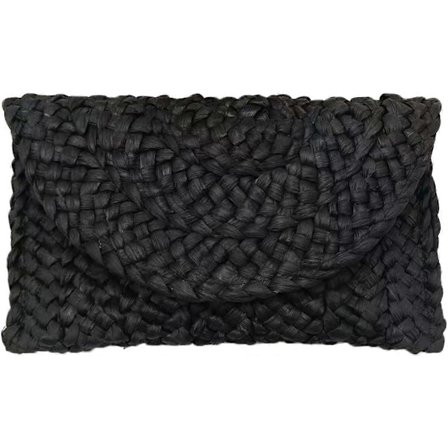 Dame Strå Aften Clutch Veske Sommer Strand Håndveske Stråvevd Konvoluttveske, svart