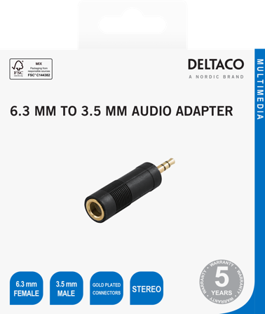 Deltaco Headphone adapter 6.3mm female - 3.5mm male, black