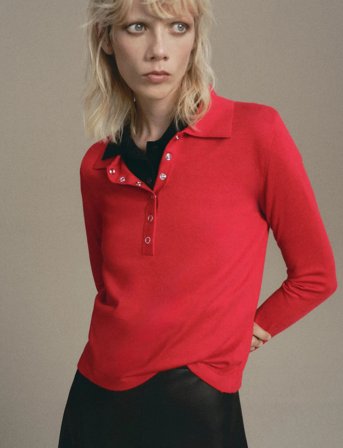 Mango Long-Sleeved Polo-Neck Sweater - Red - XS