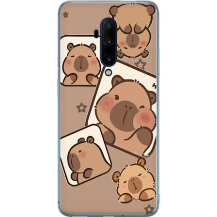 Yhteensopiva Puhelinkuori OnePlus 7T Pro Capybara Frame Friends Leikkisä suunnittelu, jossa on pieniä kapibaareja ruuduissa tähtien ja vaalean beige t