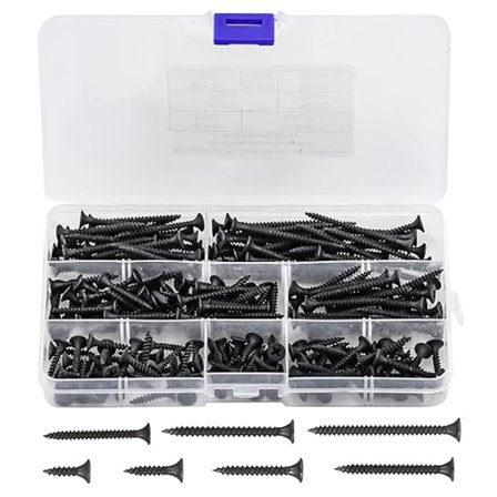 M3.5 Sæt med sorte træskruer, 220 stk. selvskærende træskruesæt med