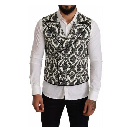 Dolce & Gabbana Black White Double Breasted Vest Sort, Herre, Størrelse: M