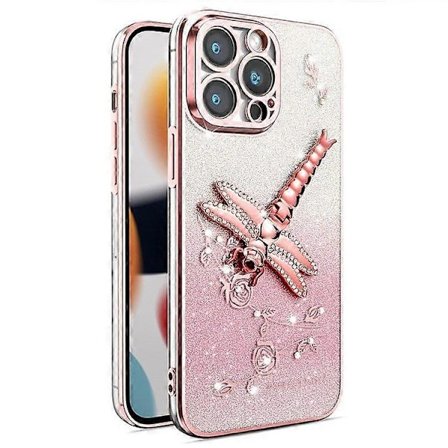 Skal för iPhone 15 Pro Fjäril Ställ TPU Blommor Glitter Mobilskal