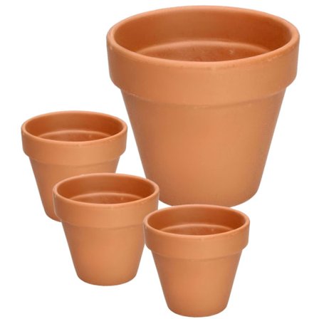Sett med 4 terrakotta blomsterpotter - 13 cm - Med kant - For innendørs og hage