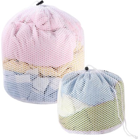 2-pakning tykk mesh klesvaskpose med snøring for vaskemaskin, egnet for undertøy, sko, frakker (30 x 40 cm, 50 x 60 cm)
