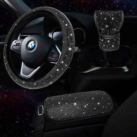 Set med 3 svarta bling-biltillbehör för kvinnor, Bling Steerin