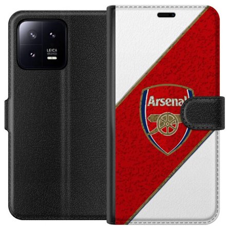 Kompatibelt Plånboksfodral till Xiaomi Xiaomi 13 Moschino Toy teddybjörn med enkel tecknad design, brun björn med vit tröja och tydlig logotyp på