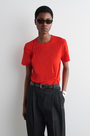 COS Damen T-Shirt Mit Knotendetails - Orange