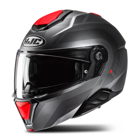 HJC I91 Arven Öppningsbar Hjälm Grå/Röd M