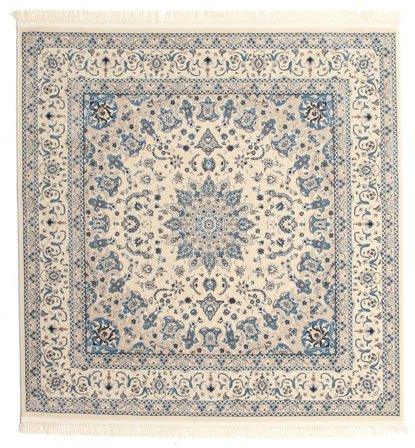 Medallion Nain Emilia Cream White/Light Blue Square Rug Oeko-Tex