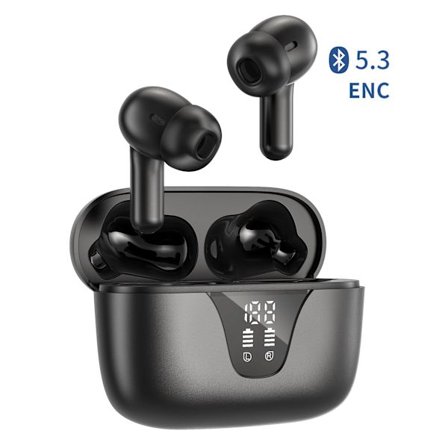 QU-TSSD XY19 Tws bluetooth ANC ENC Samtalsbrusreducering Led Digital Display True Wireless Headset Hörlurar med Magnetisk Laddning