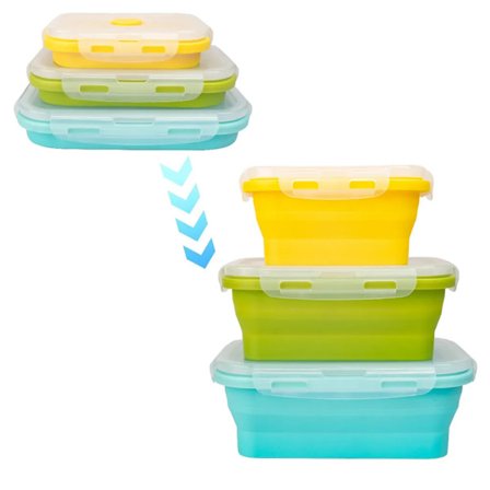 3 stk. sammenklappelige silikone opbevaringsbeholdere, opbevaringsbeholdersæt, frokostbentoboks med låg, tåler opvaskemaskine, BPA-fri