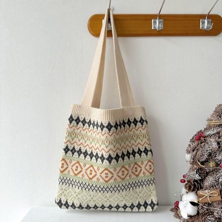 Håndvævet taske, korrugerede strikkede tasker, BEIGE