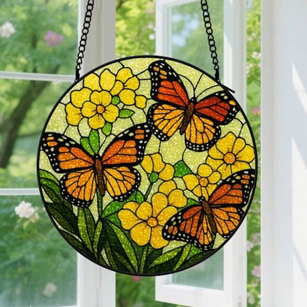 Sommerfugl & Gul Blomst Solfanger Ornament - Akryl Solfanger til Mand Kone Kvinde Mand, Par, til Romantiske Hjem & Indflytningsgaver