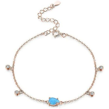 14k Guld Opal Armband för Kvinnor, delikat Blå Drop Opal Halo Kedjearmband med Moissanite, Mode Smycken Present till Hennes