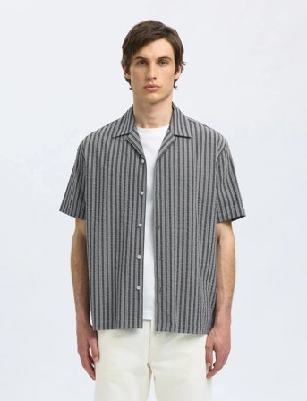 Selected Slhrelaxed-Ace Seersucker Ss Shirt - Navy - XL