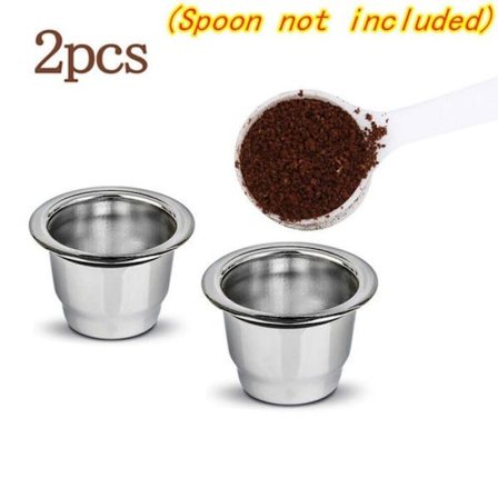 Pakke med 2 påfyllbare og gjenbrukbare kaffekapsler i rustfritt stål for Nespresso