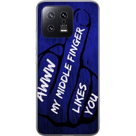 Kompatibel Mobilcover til Xiaomi 13 Mørk typografisk illustration med hjerteform og budskab om venskab mod dybblå trætekstur