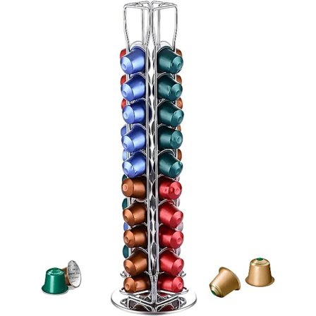 NespressoOriginal-yhteensopiva kapselipidike, pyörivä annostelijanäyttöteline - 40 kappaleelle - Alkuperäinen kapselipidikkeen säilytystilaa säästävä 