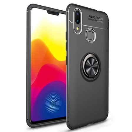 Huawei P Smart Plus mobilskal av silikon med fingerring och magnetisk platta – Svart