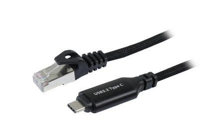 SYNERGY Kabel USB, C(St) => RJ45(St)_Netzwerkkarte, 3,0m, USB3.2 Type-C, schwarz(Textil), Synergy 21,