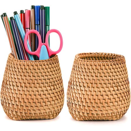 Sett med 2 rotting pennholder for skrivebord, håndlaget pennkoppbeholder