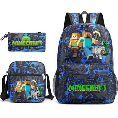 Minecraft 3-delars Set Ryggsäck Mochila Barn Kapacitetsväskor-2