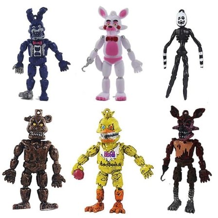 5 stk. Five Nights at Freddys Actionfigurer Legetøj Security Breach Serie Glamrock Foxy Bonnie Fazbear Pvc Dukke Fnaf Til Børn Gave 6 stk. B