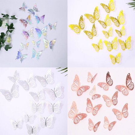 144 stk 3D veggklistremerker hul sommerfugl Papir sommerfugler