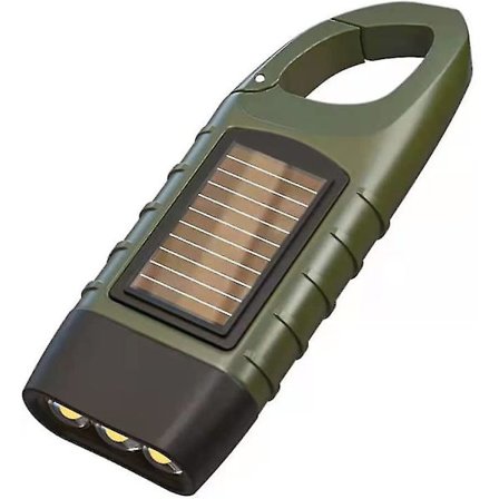 Håndsveiv oppladbar lommelykt, solcelledrevet LED-nødlys for utendørs bruk, camping, hengende karabinkrok (grønn) [energiklasse A++]