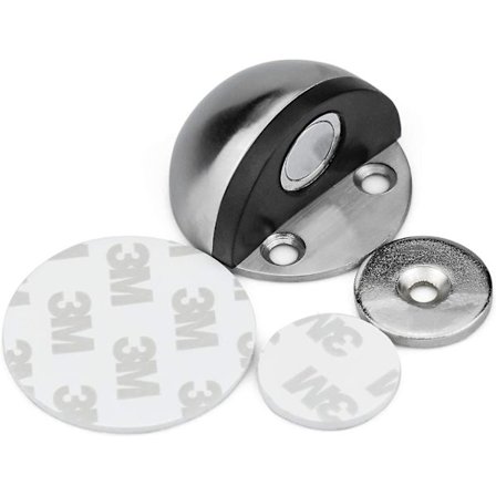 Magnetisk dørstopper i rustfritt stål, selvklebende dørstopper med monteringsskruer og 3M-lim for å beskytte dør og vegg