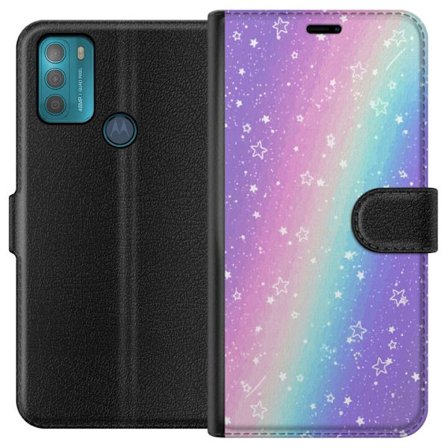 Kompatibelt Lommeboketui til Motorola Moto G50 Rainbow-farget pastellbakgrunn med hvite stjerner og gnistrende prikker i myk overgang
