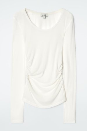 COS Women's Ruched Long Sleeve Top in White