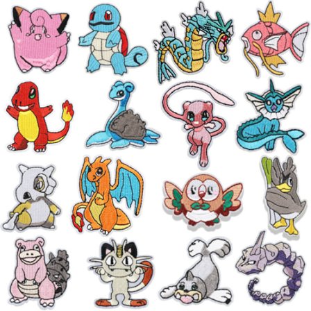 16 stk. stryge-på klistermærker, 16 stk. sy-på lapper til børn, tøj