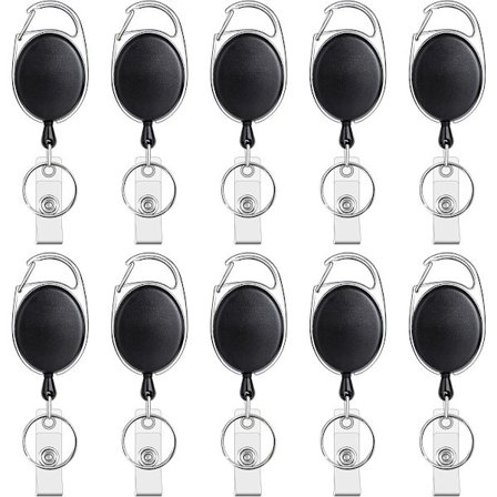 10 stk. Udtrækkelige badgeholdere - Udtrækkelig nøglering - m/ karabinhage bælteclips - D - Clips