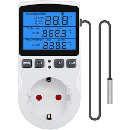 Temperaturregulator Stikkontakt 230V med Sensor Digital Termostat Temperaturkontakt