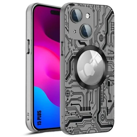 Coque för iPhone 15 Plus - Genomskinlig - Mönster Krets Svart - Stötsäker - Skydd för Bakre Kamera - Ultra Slim