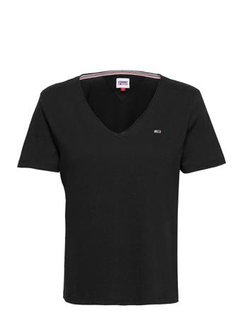 Tjw Slim Jersey V Neck T-shirt Top Sort Tommy Jeans