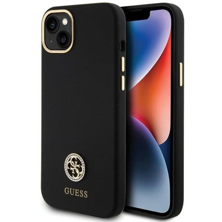 Guess Silikone Logo Strass 4G-etui til iPhone 15 Plus / 14 Plus 6.7" - Sort