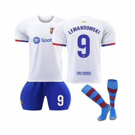 (2023/24 Barcelona Borte #9 Lewandowski Fotbollströja Kit för Barn Vuxna