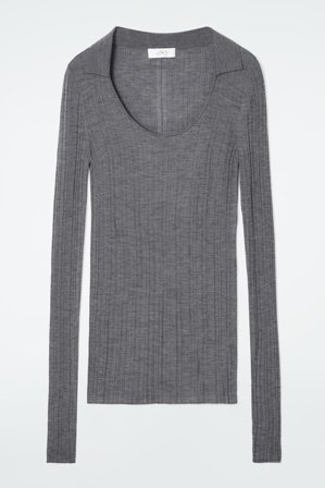 COS Women's The Open Collar Merino Wool Top in Grey