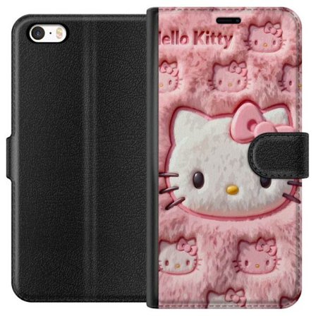 Kompatibel Tegnebogsetui til Apple iPhone 5s Hello Kitty lyserød fluffy baggrund med ikonisk ansigt og kawaii-æstetik