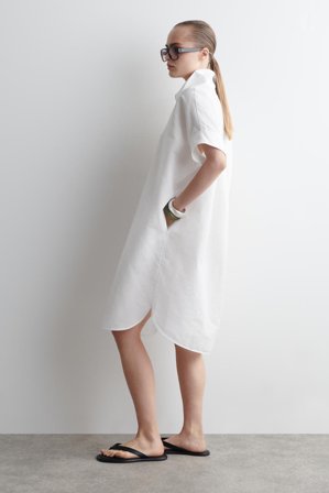 COS Femme Robe-Chemise Silhouette Arrondie En Lin Et Coton in Blanc